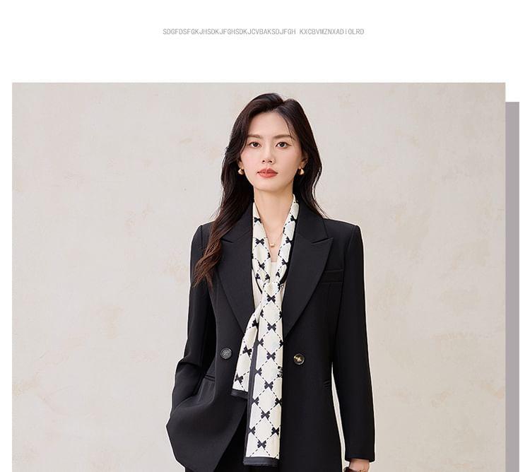 Peak Lapel Plain Double Breasted Blazer / High Rise Wide Leg Suit Pants / Set Product Image