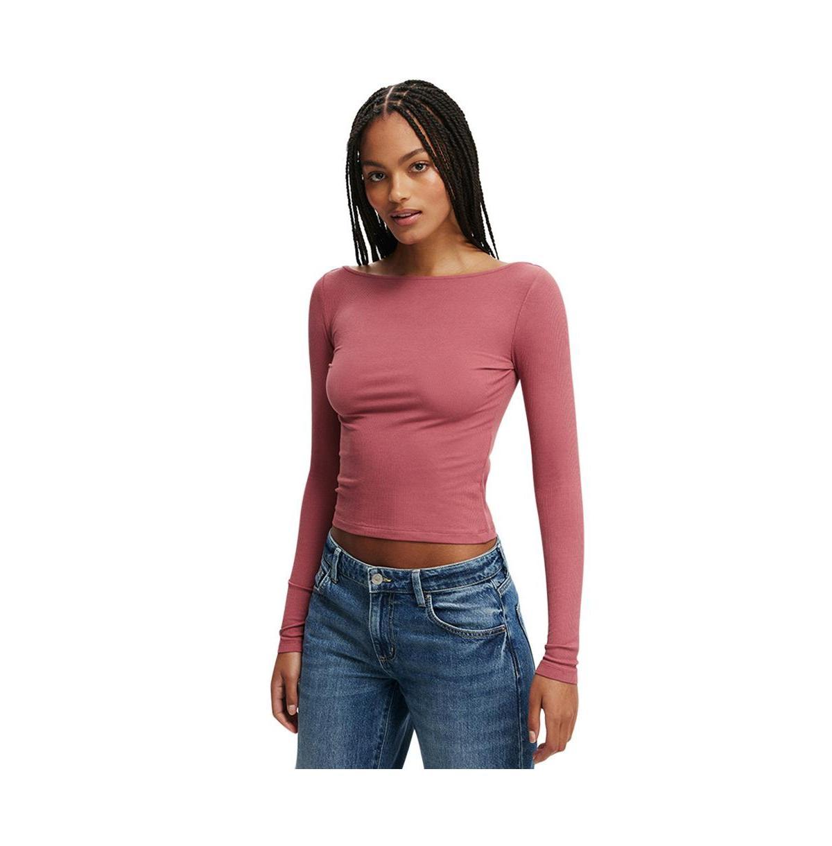 Cotton On Womens Staple Rib Boat Neck Long Sleeve Top Product Image