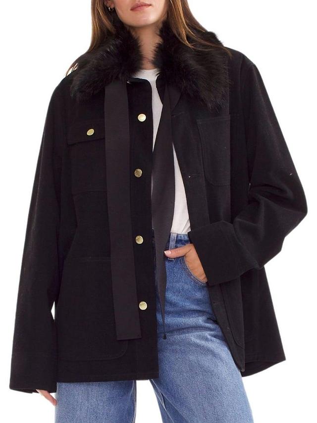 Womens Removable Faux Fur Collar Cotton Twill Jacket Product Image