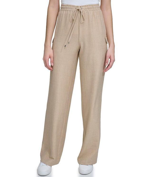 Calvin Klein Drawstring Waist Wide Leg Pull-On Cargo Pants Product Image