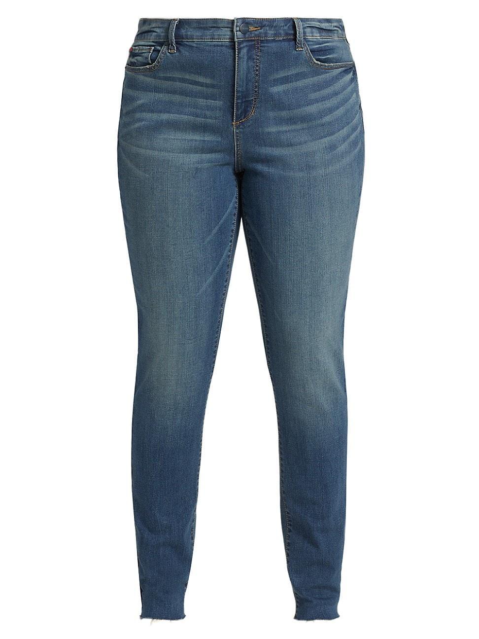 Womens High-Rise Faded Fray-Hem Stretch Skinny Jeans product image