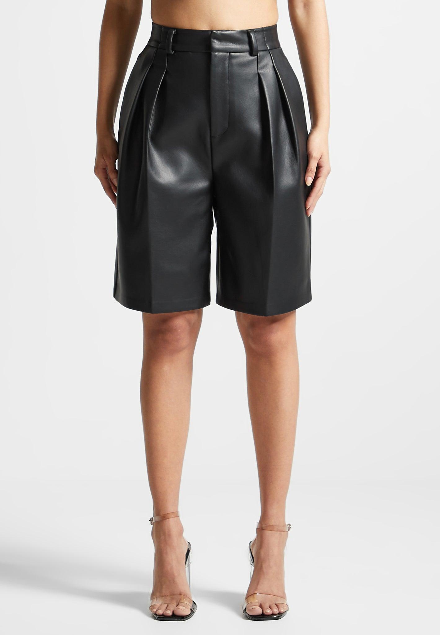 Vegan Leather Tailored City Shorts - Black Female Product Image