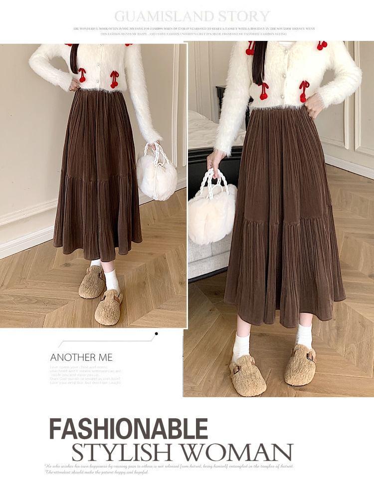 High Waist Plain Midi A-Line Pleated Skirt Product Image