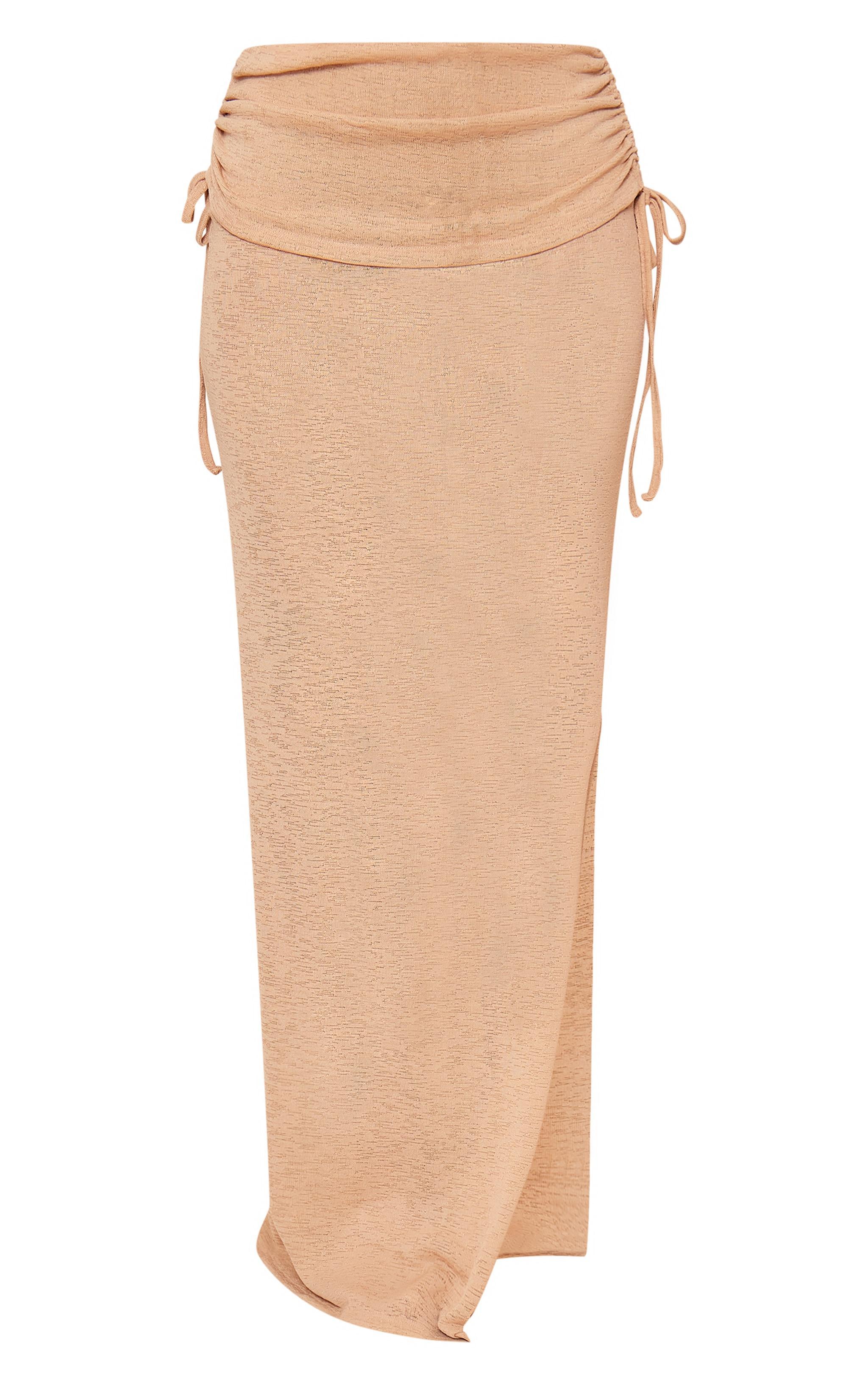 Stone Ruched Side Fold Over Maxi Skirt Product Image