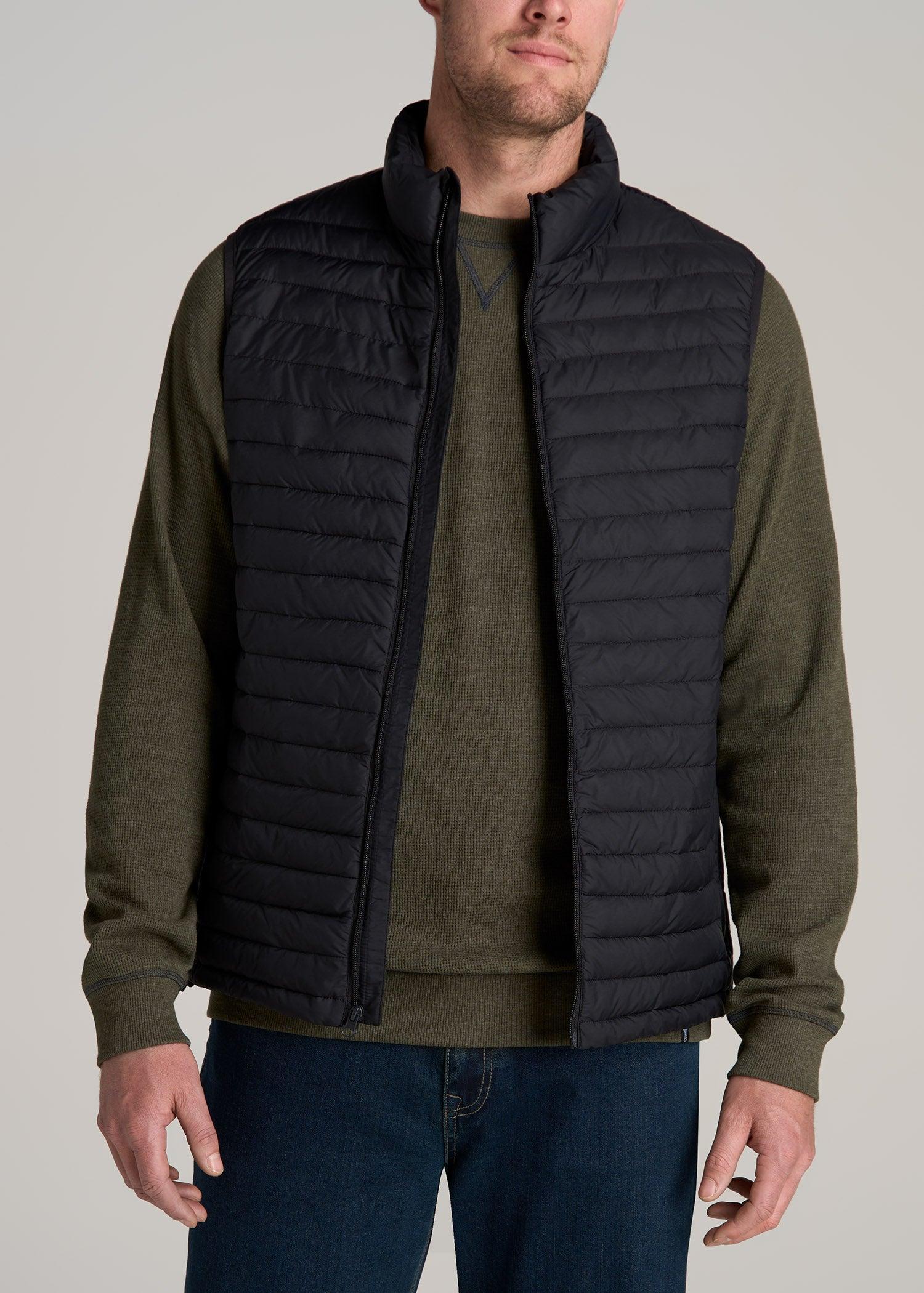 Tall Men's Packable Puffer Vest in Black Male Product Image