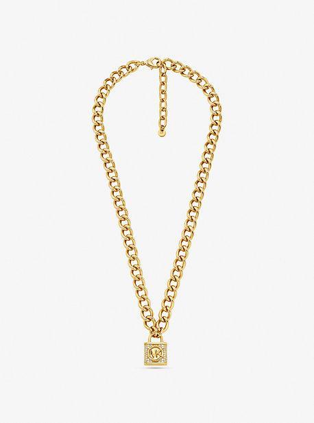 14K -Plated Brass Pavé Lock Necklace Product Image