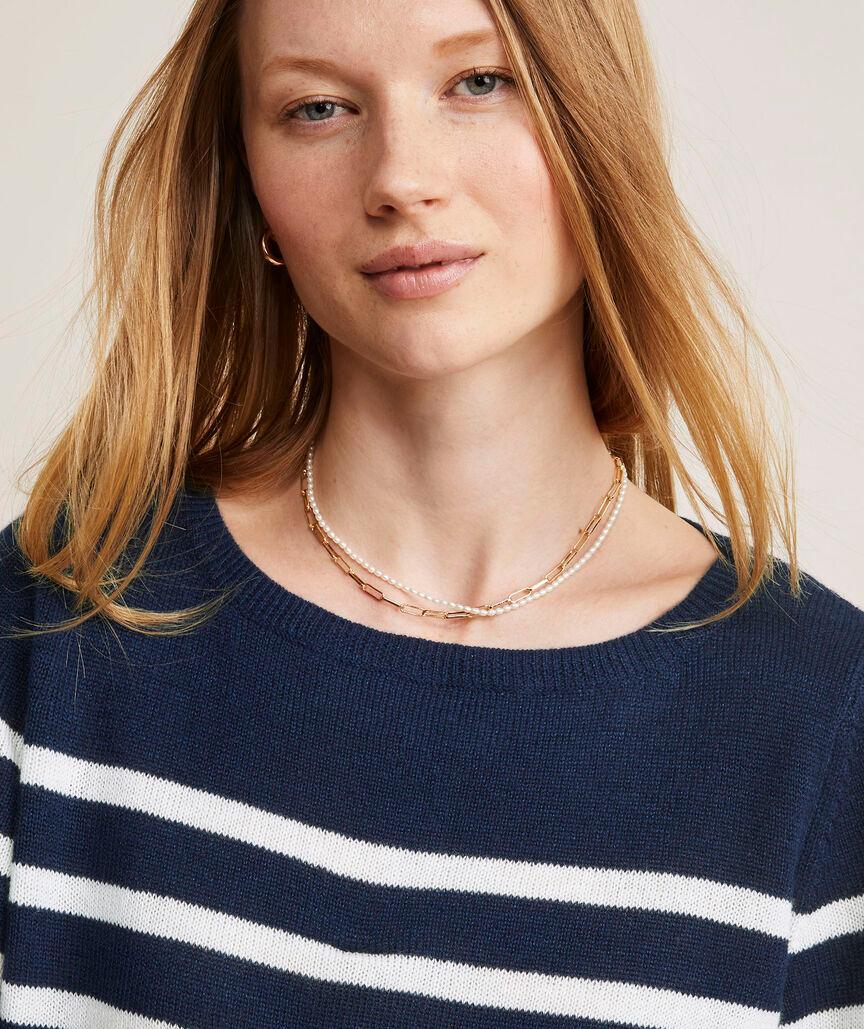 Linen Cashmere Striped Boatneck Sweater Product Image