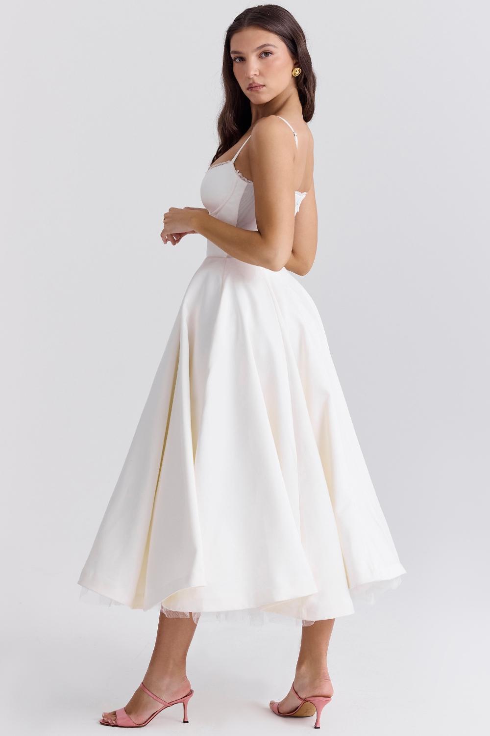 Mademoiselle White Tulle Midi Dress Product Image