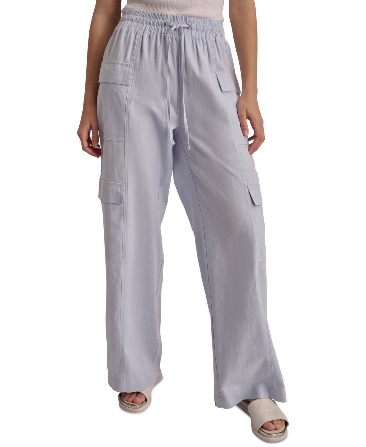 Dkny Jeans Womens High-Rise Drawstring Wide-Leg Cargo Pants Product Image