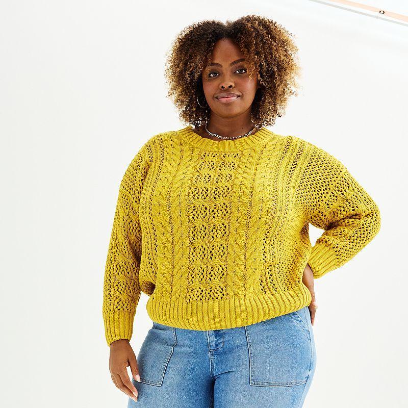 Plus Size Sonoma Goods For Life Boatneck Crochet Sweater, Womens Green Olive Product Image