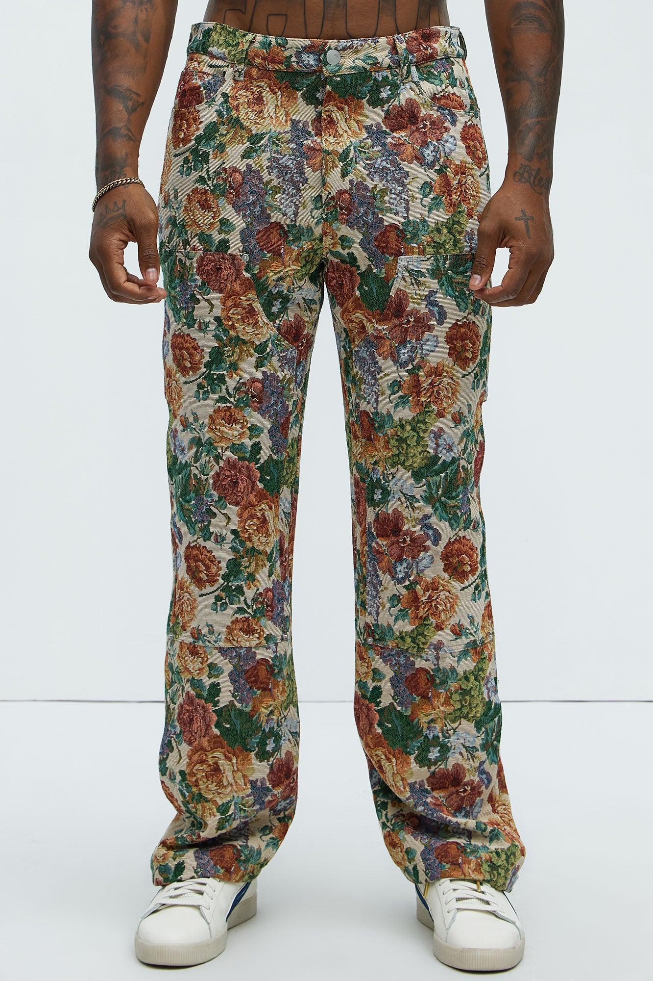 Bellevue Flared Tapestry Carpenter Pants - Green/combo Product Image