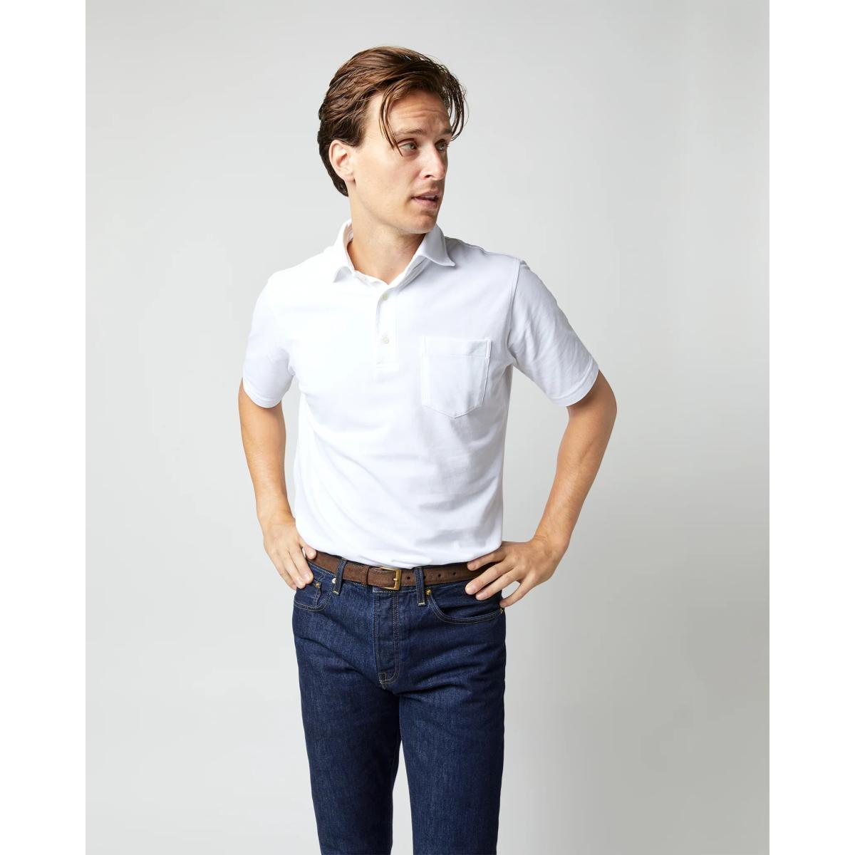 Short-Sleeved Polo White Pima Pique Product Image