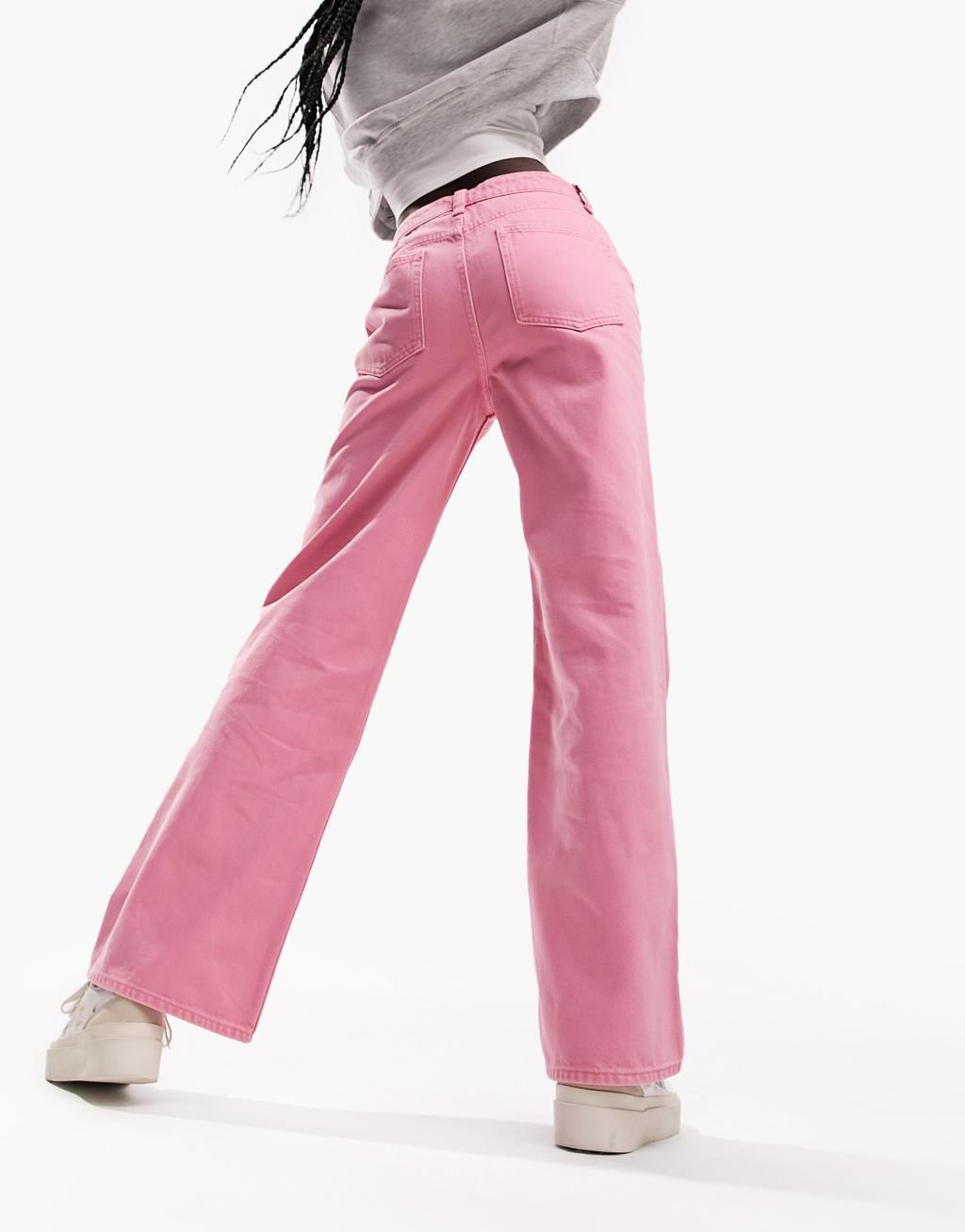 ASOS DESIGN wide leg dad jeans in hot pink Product Image