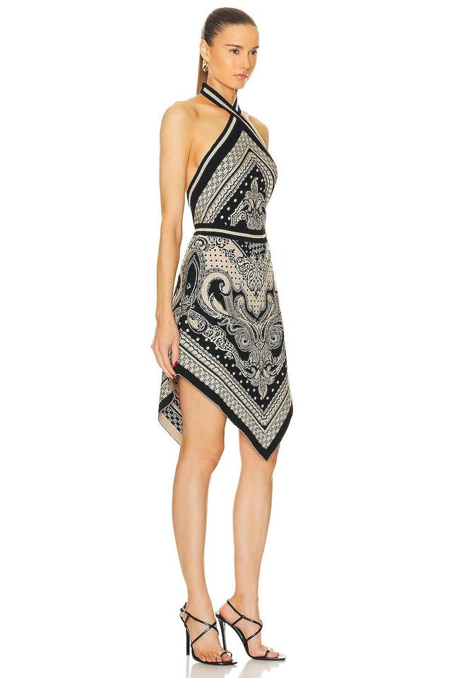 BALMAIN Halterneck Paisley Knit Midi Dress in Ivoire & Noir - Black. Size 38 (also in 36, 40). Product Image