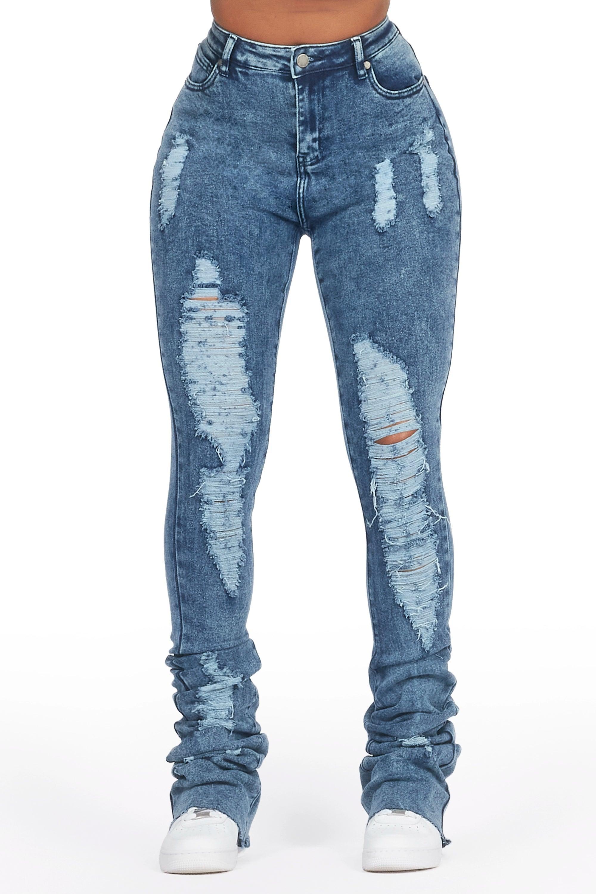 Got A Crush Dark Acid Distressed Super Stacked Jean Female product image