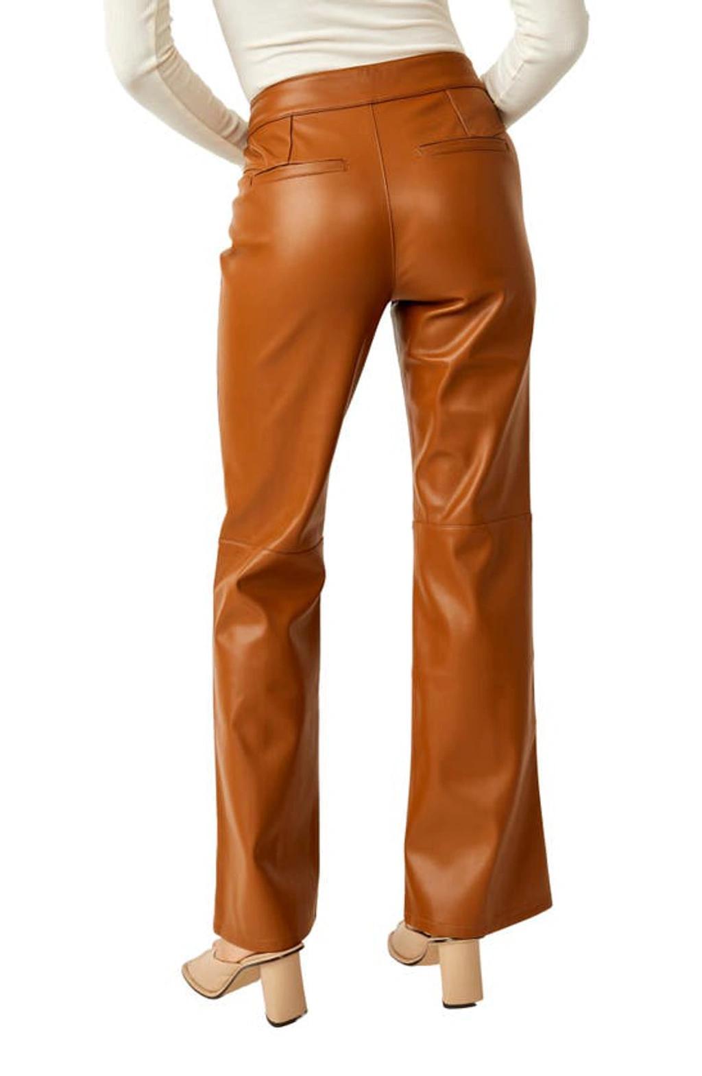 Uptown Faux Leather Flare Pants In Brown Product Image