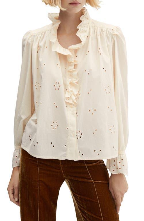 MANGO - Openwork ruffle detail shirt off whiteWomen Product Image