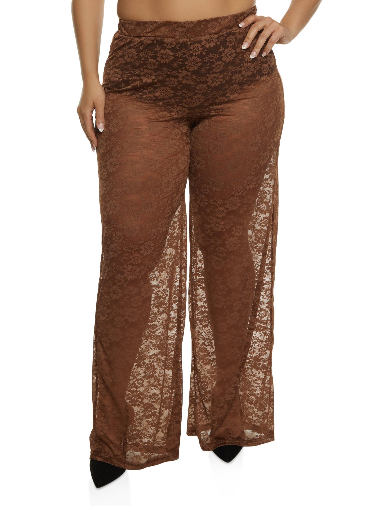 Womens Plus Size Floral Lace Wide Leg Pants product image