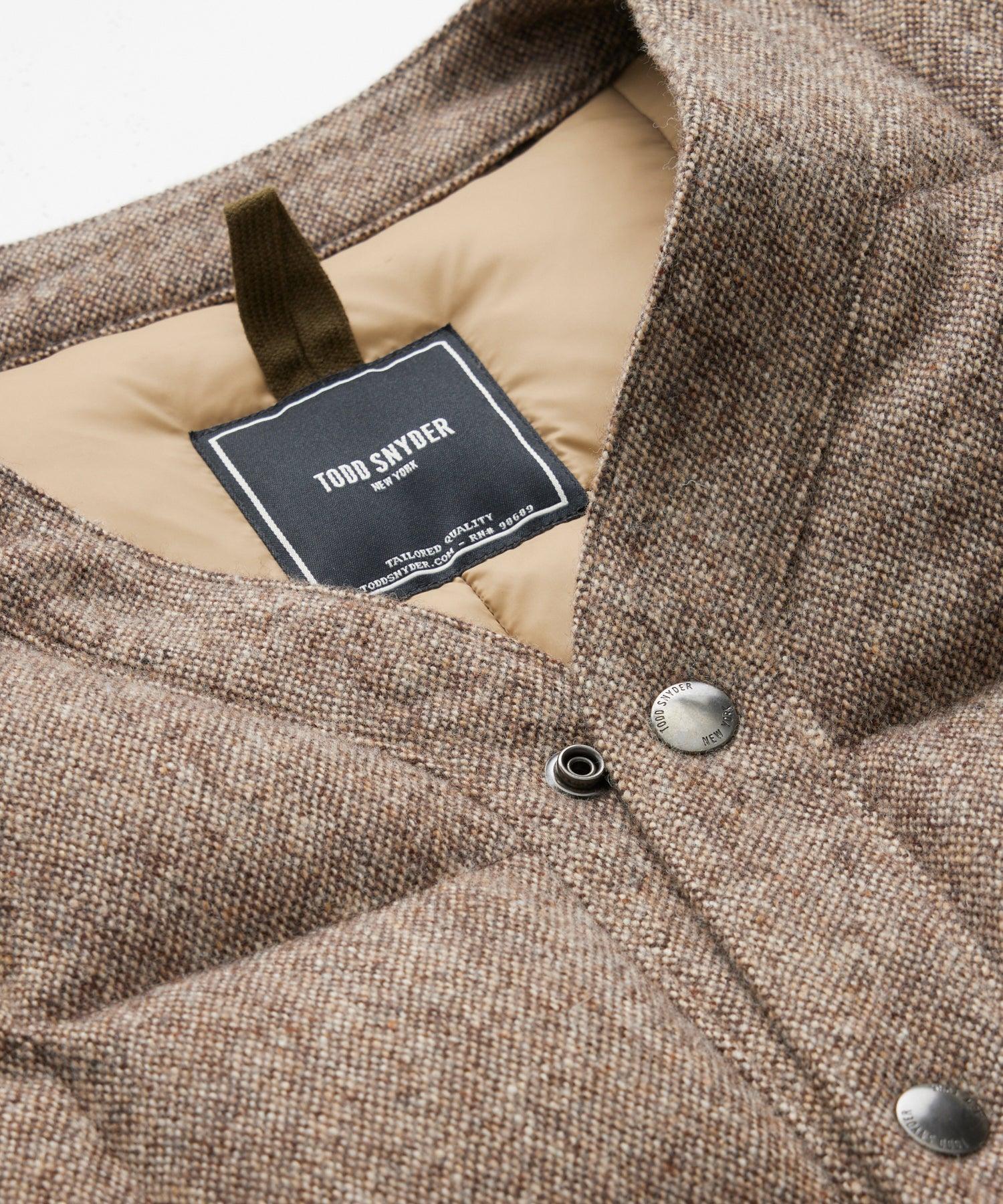 Quilted Down Cardigan in Brown Donegal Product Image