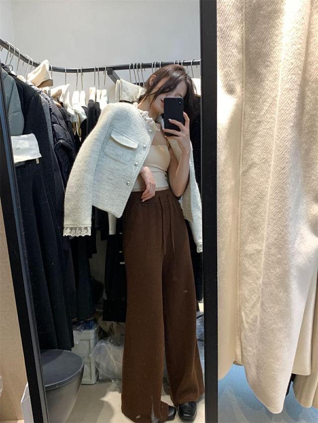 High Waist Plain Wide Leg Pants Product Image