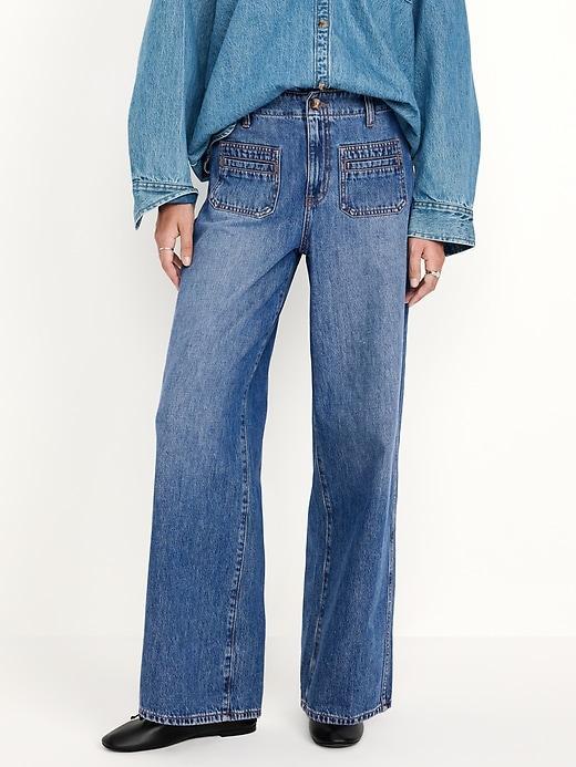 High-Waisted Baggy Wide-Leg Trouser Jeans Product Image