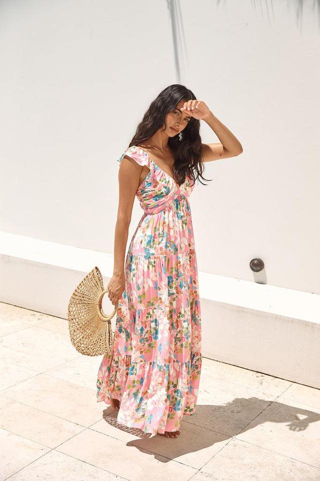 Blossoming Love Maxi Dress Pink Product Image