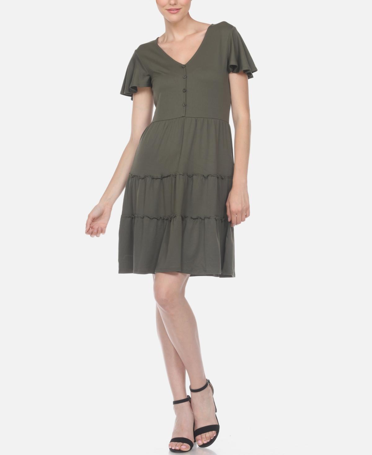 Womens Short Sleeve V-Neck Tiered Dress Product Image