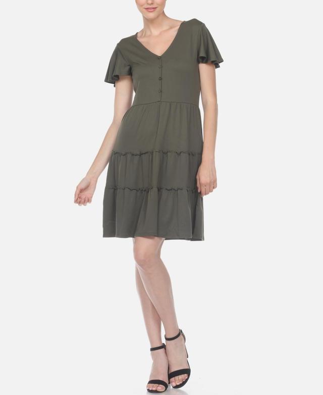 Womens Short Sleeve V-Neck Tiered Dress Product Image