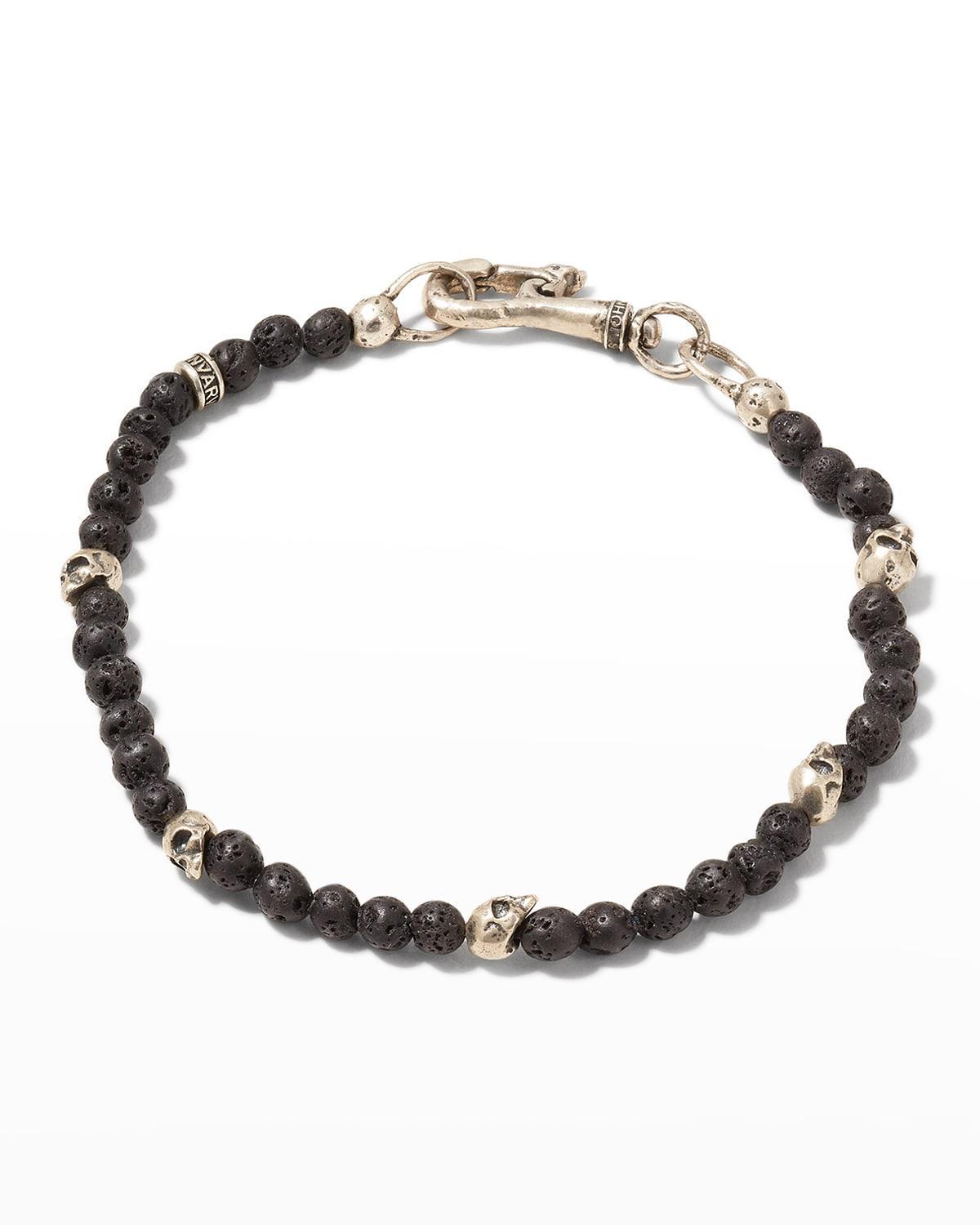 John Varvatos Collection Mens Sterling Silver Skull & Lava Beaded Bracelet Product Image