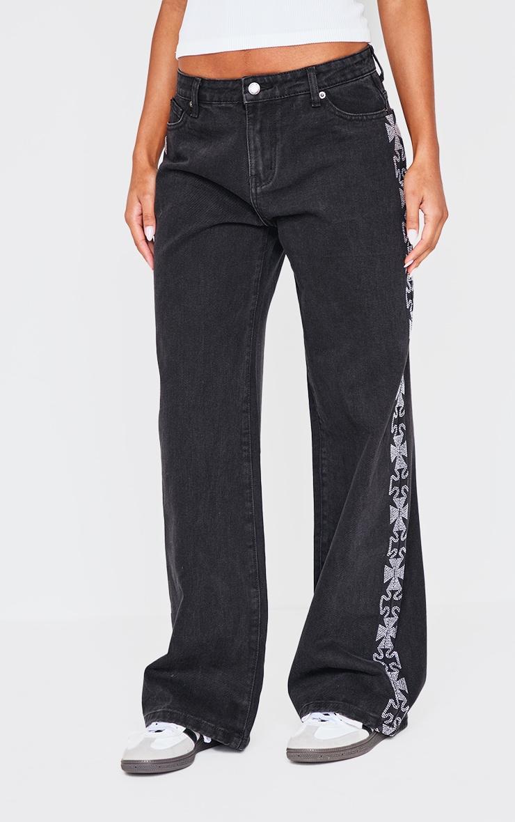 Washed Black Diamante Cross Detail Jeans Product Image