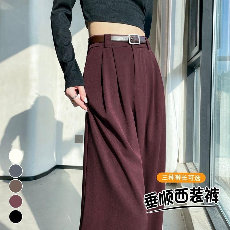 High Waist Plain Wide Leg Slacks (Various Designs) Product Image