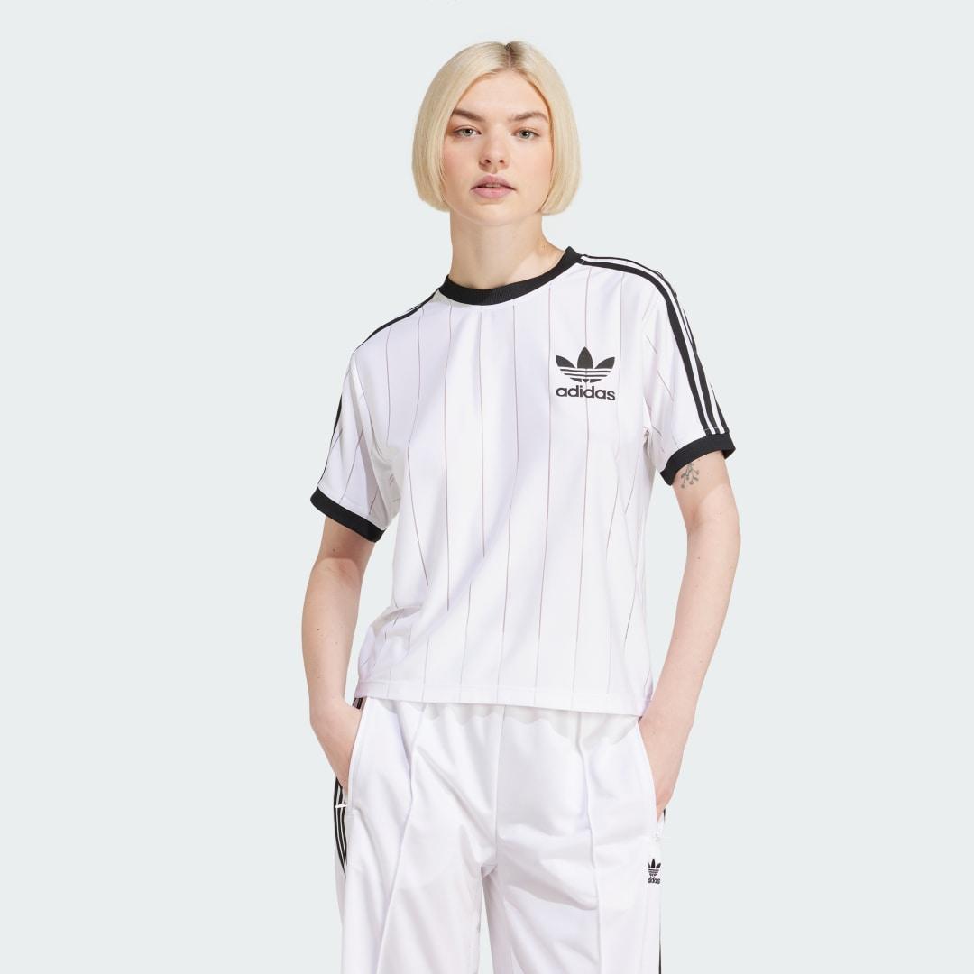 adidas Adicolor 3-Stripes Pinstripe Tee Green L Womens Product Image