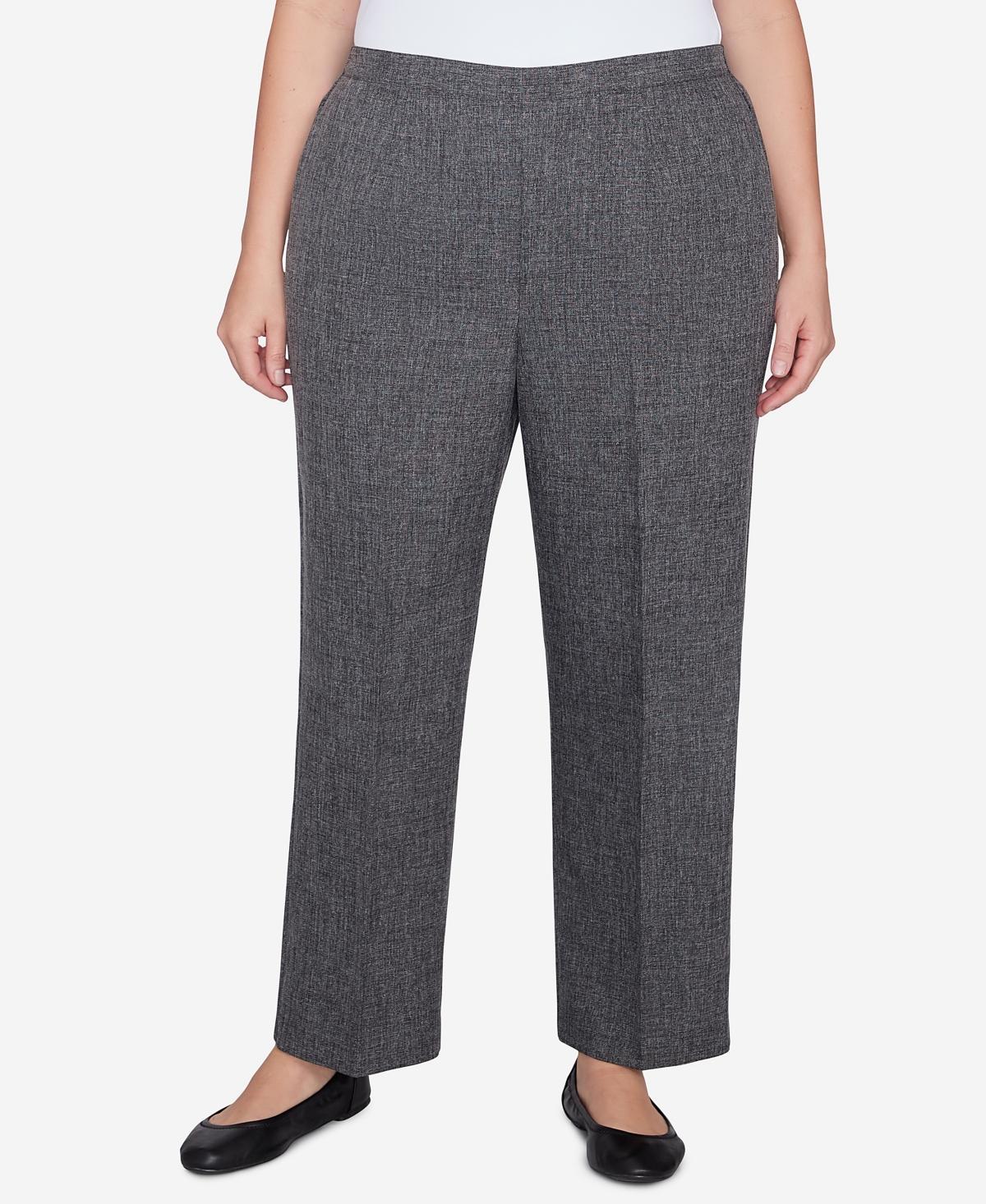 Plus Size Alfred Dunner Comfort Elastic Back Medium Length Pants, Womens Grey Product Image