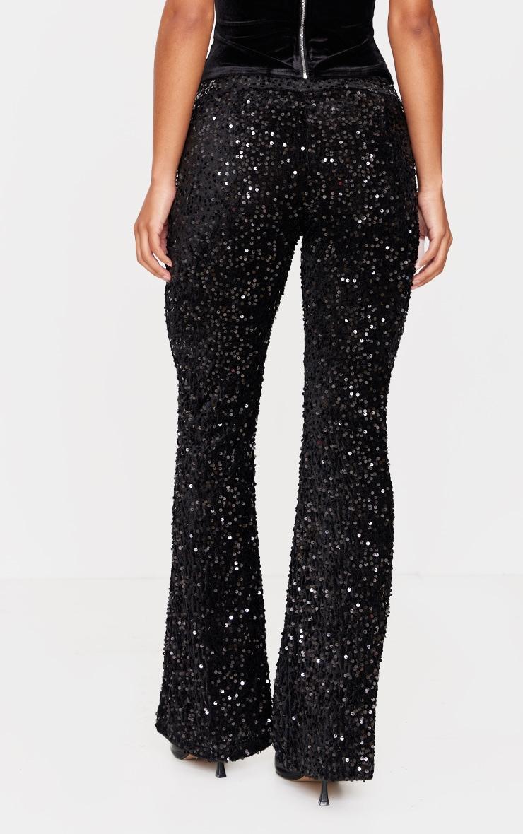  Black Sequin Velvet Flared Pants Product Image