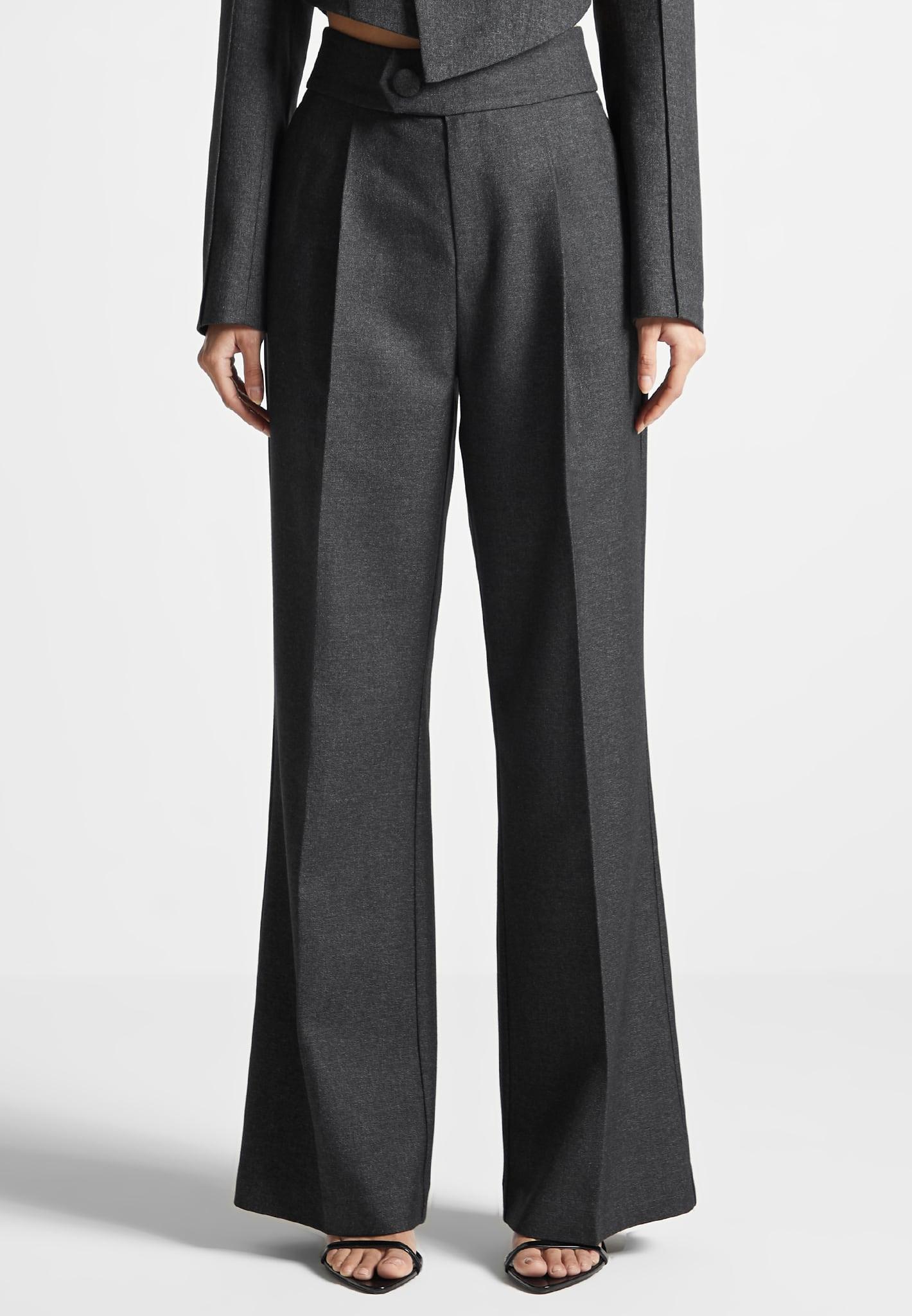 High Waisted Tailored Trousers - Grey Female Product Image