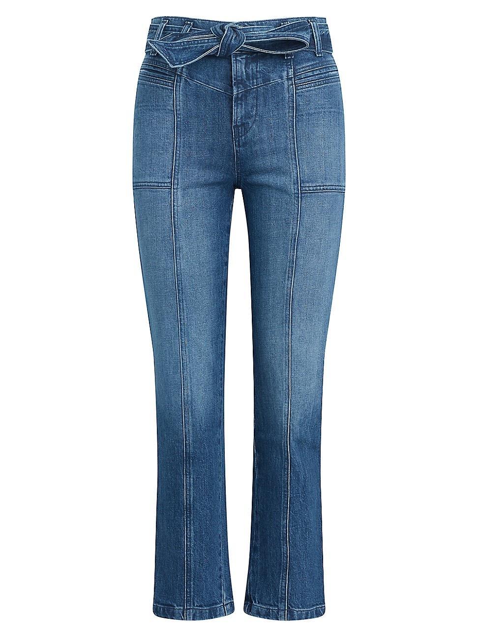 Womens Utility Belted High-Rise Stretch Straight-Leg Ankle Jeans Product Image