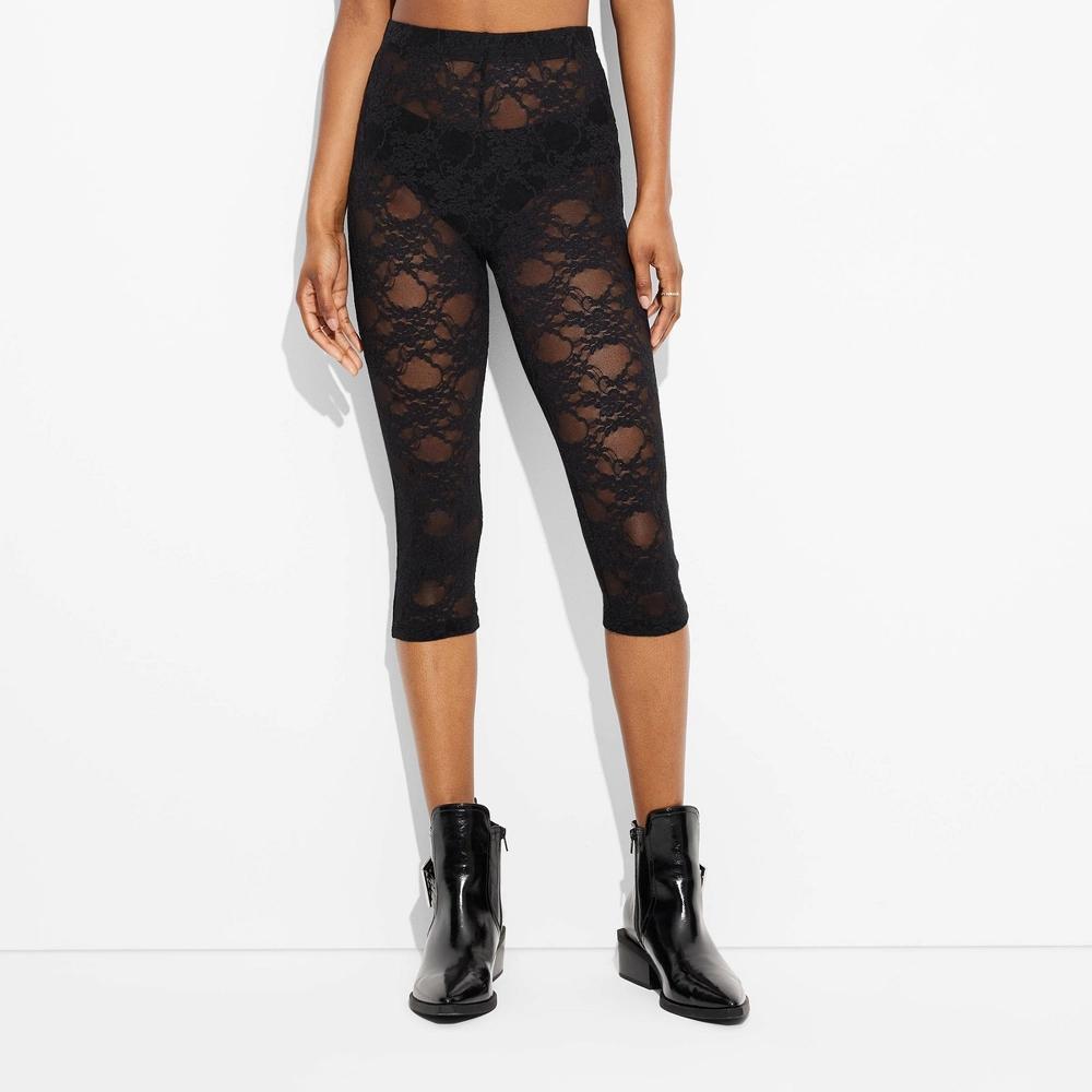 Women's High-Waisted Lace Capri Leggings - Wild Fable™ Black S Product Image