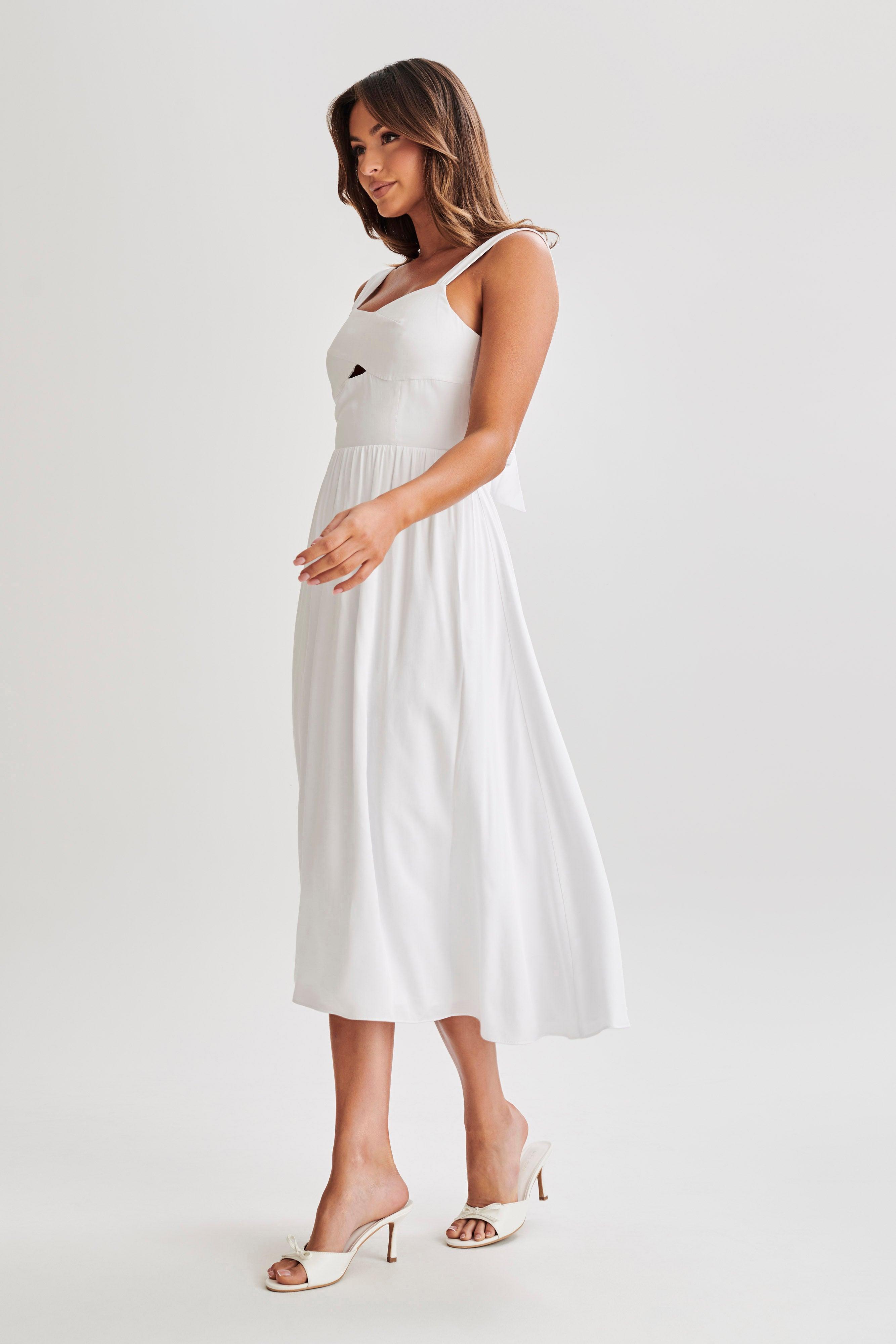 Thandi Midi Dress With Back Tie - White Product Image