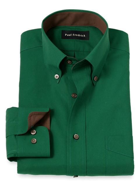 Non-Iron Cotton Solid Dress Shirt With Contrast Trim - Green Product Image