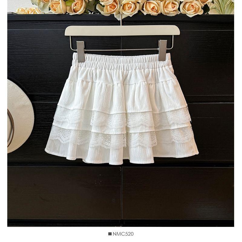 Layered Lace-Trim A-Line Mini Skirt Product Image