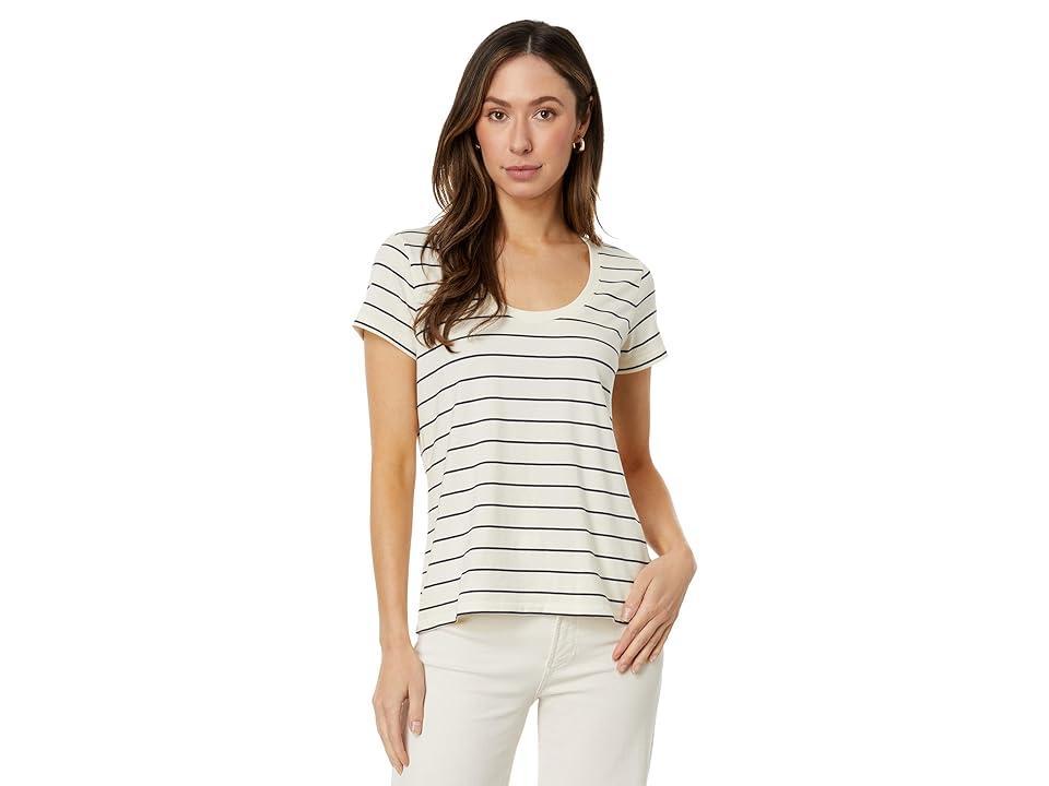 L.L.Bean Petite Soft Stretch Supima Tee Scoop Neck Short Sleeve Stripe (Sailcloth/Classic Navy) Women's Clothing Product Image