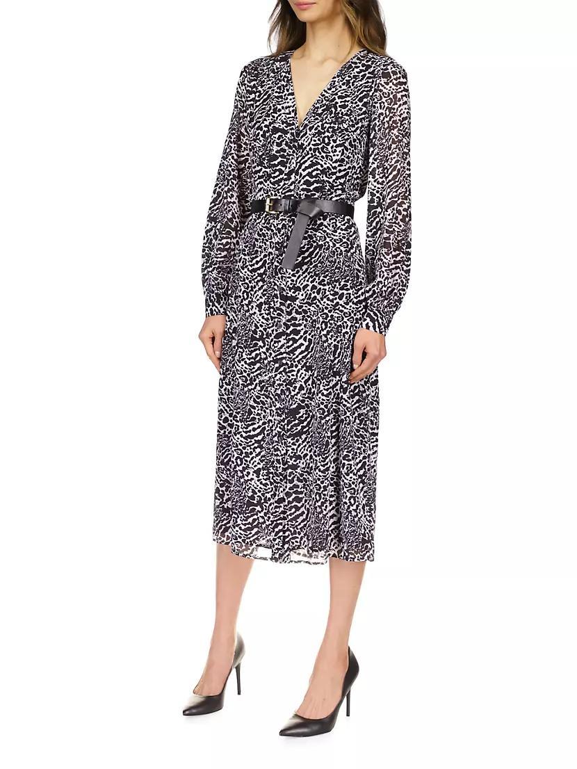 Animal-Print Belted Midi-Shirtdress Product Image