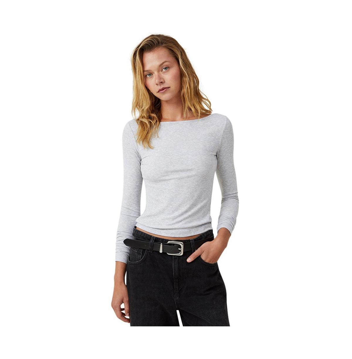 Cotton On Womens Staple Rib Boat Neck Long Sleeve Top Product Image