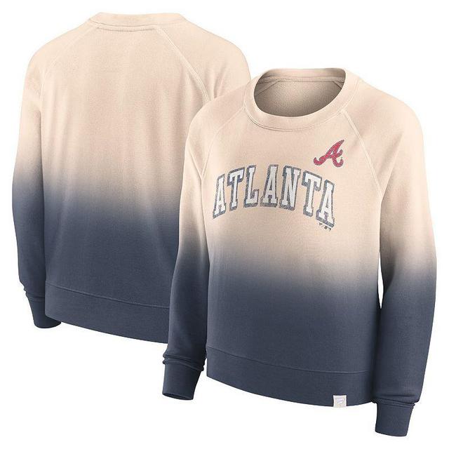 Womens Fanatics Branded Tan/Navy Atlanta Braves Luxe Lounge Arch Raglan Pullover Sweatshirt Product Image