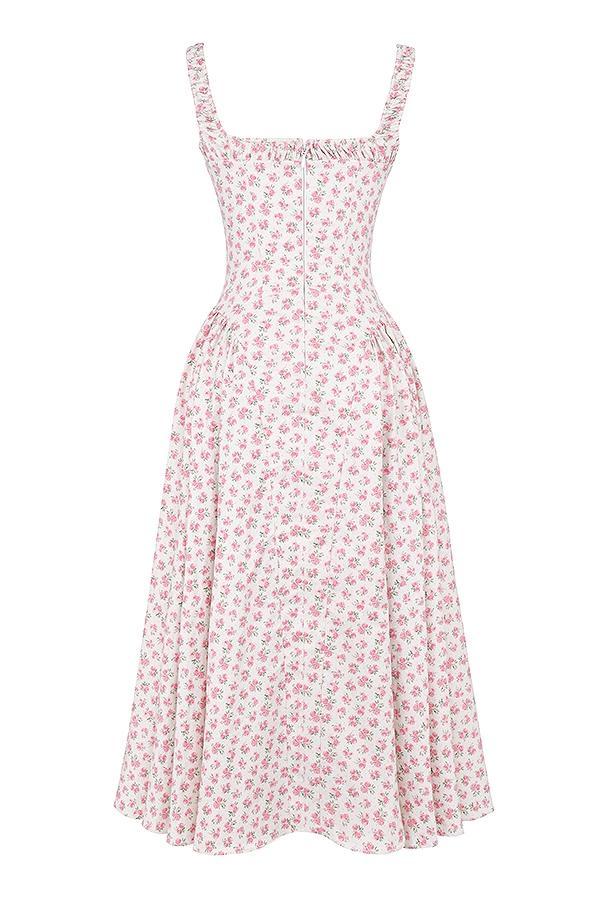 Dorothy White Rosebud Print Cotton Midi Sundress Product Image