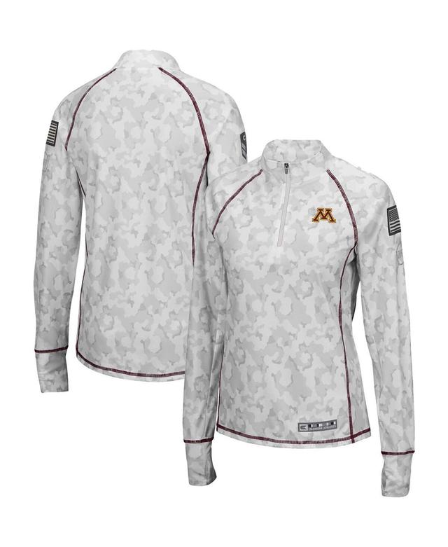 Womens Colosseum White Minnesota Golden Gophers Oht Military-Inspired Appreciation Officer Arctic Camo Fitted Lightweight 1/4-Zip Jacket Product Image