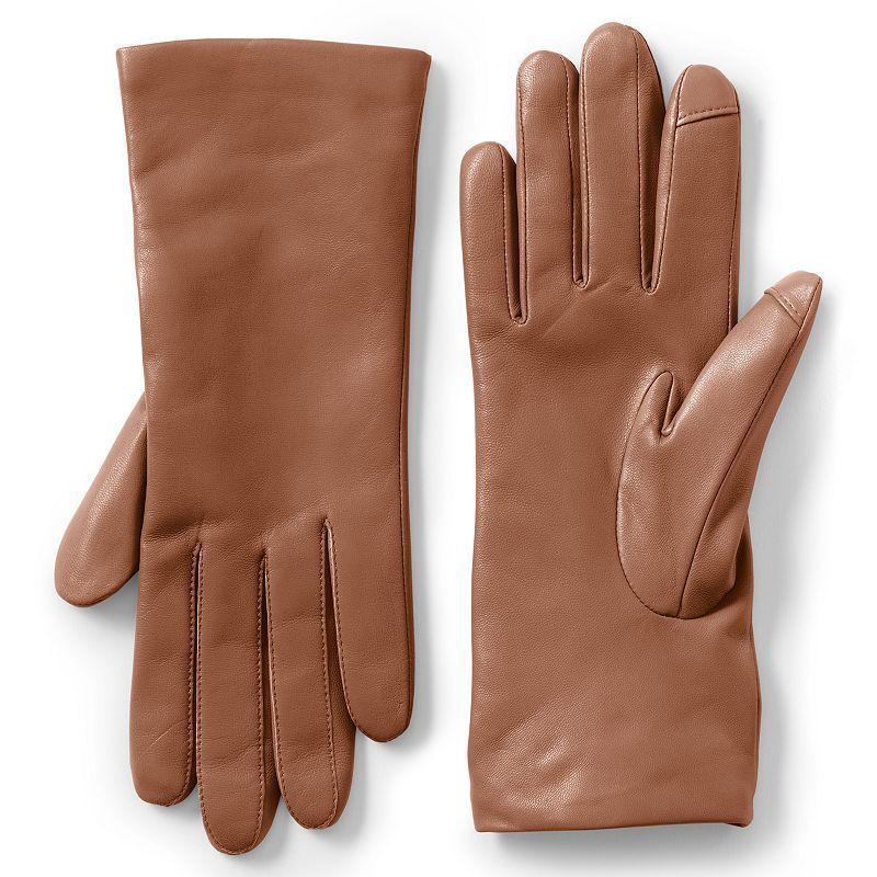 Womens Lands End Touch Screen Compatible Leather Gloves with Cashmere Lining Black Product Image