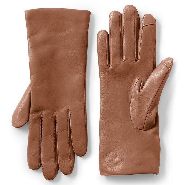 Womens Lands End Touch Screen Compatible Leather Gloves with Cashmere Lining Red Product Image