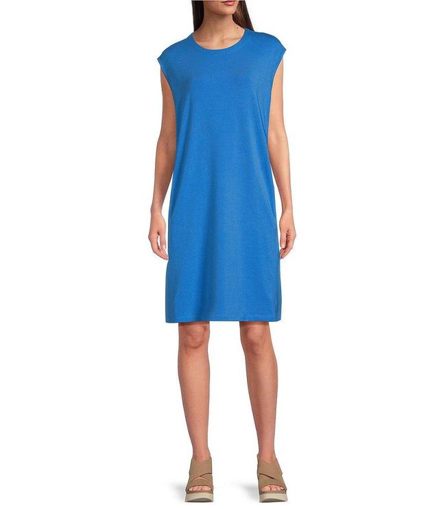 Eileen Fisher Stretch Jersey Round Neck Cap Sleeve Sheath Dress Product Image