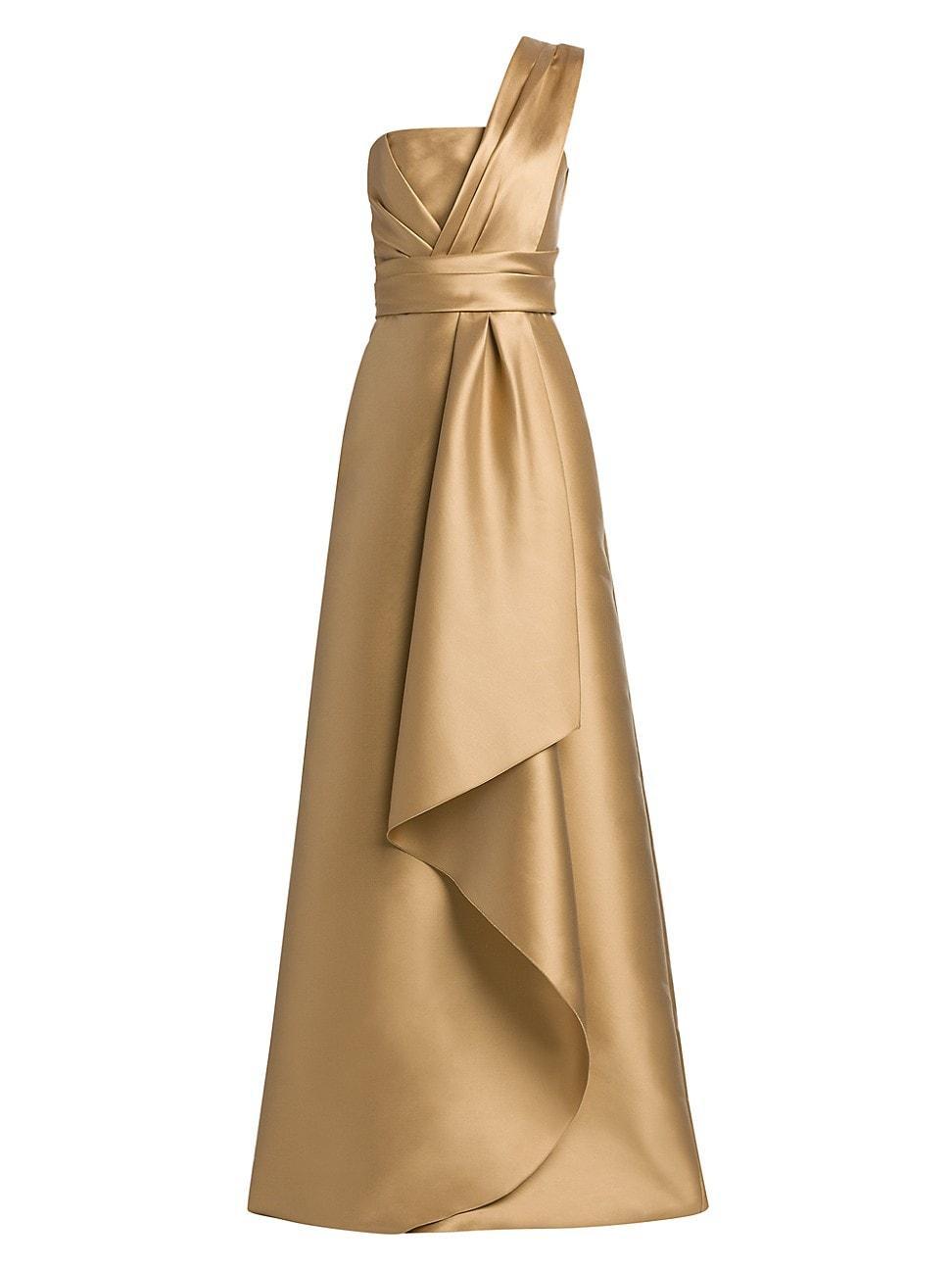 Pleated Drape One-Shoulder Satin Gown Product Image